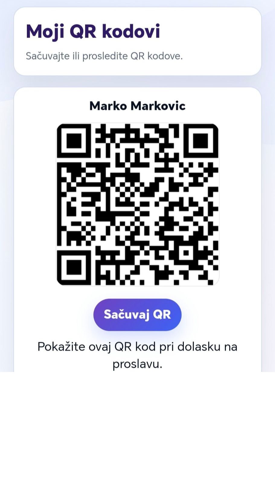 QR potvrda dolaska prikaz